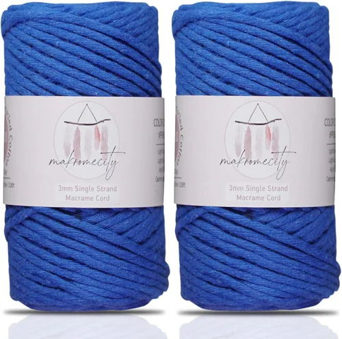 Vista 64 de Makromecity, Cordón de macramé de un solo hilo de 3 mm x 100 yardas (300 pies) de 3 mm de cordón de algodón azul bebé para arte y manualidades