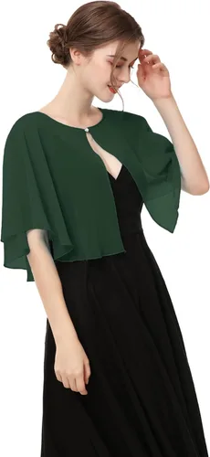 Vista 3 de Capelet de gasa para mujer, capas suaves, chales y envolturas para vestido de noche, capa de boda