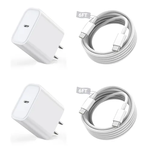 Vista 13 de Cargador para iPhone 14, paquete de 2 cables de carga rápida USB de 10 pies, cable Lightning de carga rápida, bloque de enchufe USB tipo C con cable
