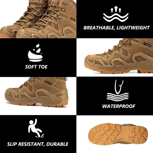 Vista 6 de RockRooster Walland KS735-KS737 - Botas de combate para hombre, suela de goma impermeable, botas de senderismo