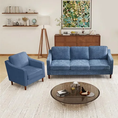 Vista 81 de Kingfun Sofá en Forma de L de 88", Sofá Seccional de Chenilla, Sofás Modernos de Mediados de Siglo con Marco de Madera Maciza para Sala de Estar