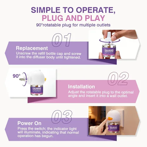 Vista 7 de Tcllka Cat Calming Pheromone Diffuser Effectively Relieve Anxiety Stress Cat Calming Diffuser Comfort for Cats Refill Reduce Fighting Spraying and