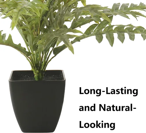 Vista 7 de Helecho Boston artificial de 15.5 pulgadas, plantas en maceta de tamaño mini, planta artificial con 29 hojas, perfecta para decoración de interiores