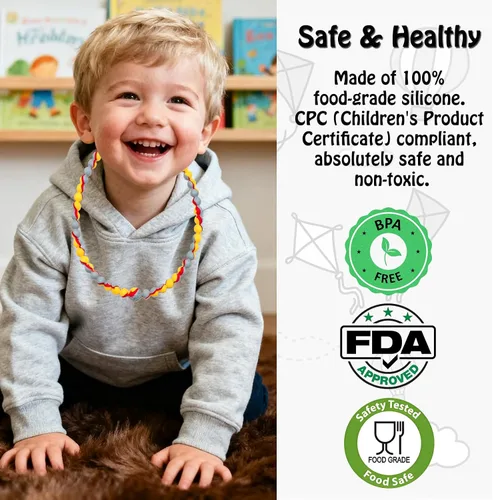 Vista 4 de Collar de dentición para bebés pequeños, collares masticables para niños y niñas sensoriales – 2 piezas de collar masticable de silicona juguetes