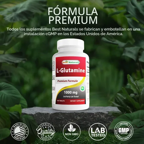 Vista 5 de Best Naturals L-Glutamina 1000mg Combustible para Entrenamiento (No OGM), 180