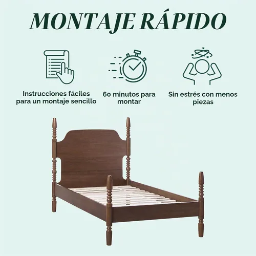 Vista 4 de Walker Edison Cama de Montaje Fácil con Estructura Tradicional de Aspas de Madera, Estructura de Cama Vintage, No Requiere Somier, Estructura