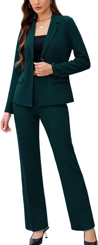 Vista 10 de Women's 2 Piece Suits Business Casual Outfits Long Sleeve Solid Pantsuits Professional Office Work Sets
