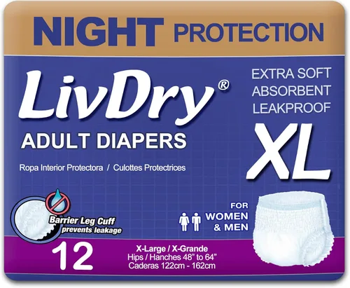Vista 8 de LivDry Ropa interior para incontinencia XS para adultos, absorción de comodidad durante la noche, protección contra fugas, talla XS, paquete de 22