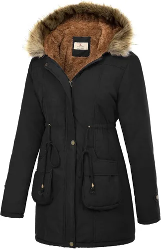 Vista 3 de GRACE KARIN Abrigos largos con capucha estilo parka para mujer con forro de polar grueso para invierno