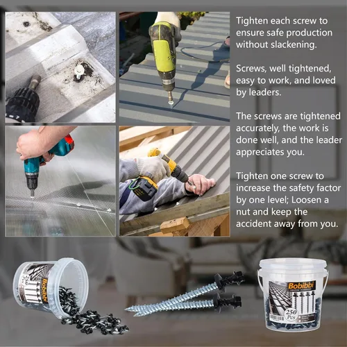 Vista 5 de Tornillos para techos de metal de 10 x 1 pulgada, tornillo para techo de chapa metálica con cabeza hexagonal negra y arandela EPDM para techos