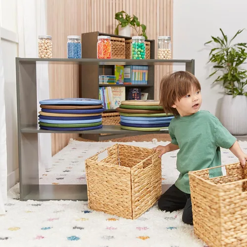 Vista 2 de ECR4Kids Streamline 2-Shelf Double-Sided Storage Cabinet, 30in, Classroom Furniture, Grey Wash