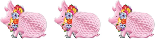 Vista 2 de Centro de mesa y sombrero de cerdo de Luau, Paquete de 1, Multicolor