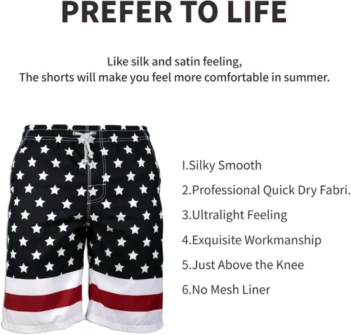 Vista 8 de PREFER TO LIFE Pantalones cortos para hombre, secado rápido, traje de baño para playa, fiesta de vacaciones, bermudas, natación, pantalones grandes