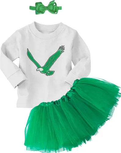Vista 10 de Eagle - Conjunto de body deportivo para bebé + falda tutú + diadema con lazo Body negro/tutú verde