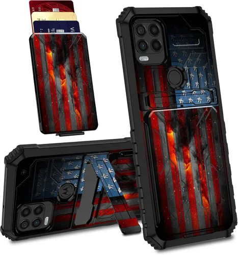 Vista 20 de Funda para Motorola Moto G Stylus 5G con ranura desmontable para tarjetero, soporte de doble capa, resistente a prueba de golpes, funda oculta