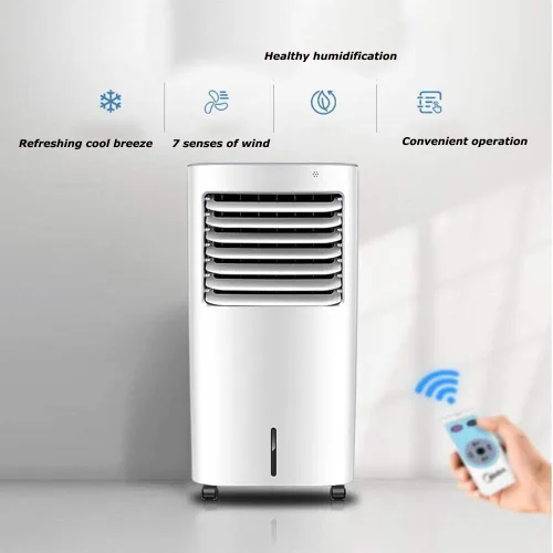 Vista 3 de Ventilador de refrigeración por evaporación, con control remoto, enfriador de aire portátil sin aspas, ventilador eléctrico y humidificador