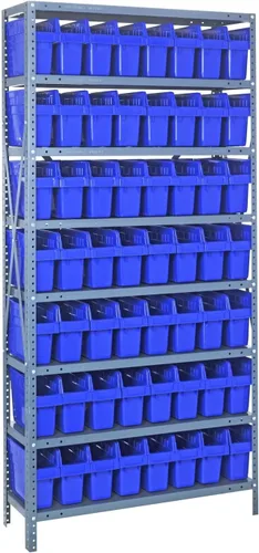 Vista 142 de Quantum QSBU-245BK Heavy Duty Shelving Unit with (7) Shelves and (24) QUS245 Black Bins for Garage Warehouse Storage Distribution 400 lb Load