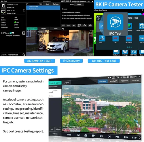 Vista 3 de Rsrteng Probador de cámara IP, IPC-5200 Plus 8MP AHD CVI TVI SDI CVBS prueba de cámara IP 4K pantalla HD monitor de video 5 pulgadas IPS pantalla