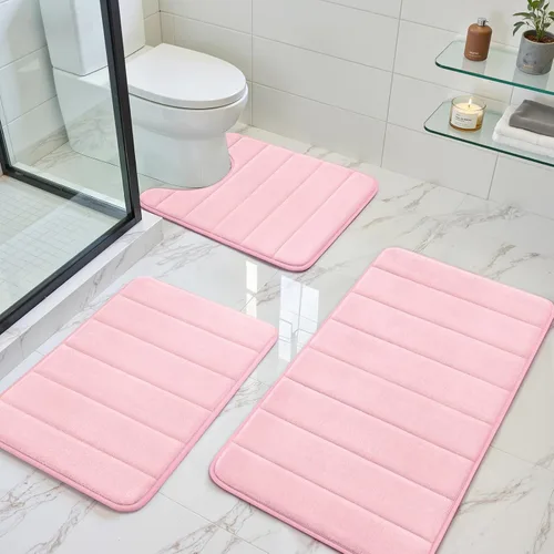 Vista 24 de BYSURE Juego de 3 tapetes de baño de espuma viscoelástica color beige, antideslizantes, extra suaves, absorbentes, lavables a máquina y secos