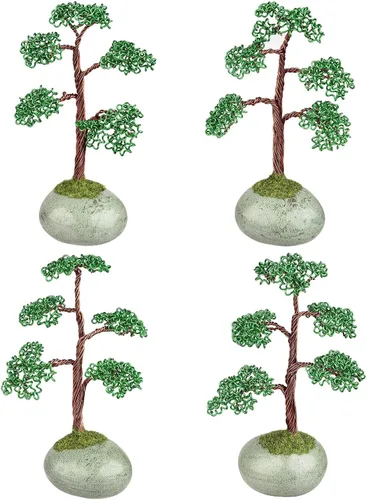 Vista 4 de rockcloud Árbol bonsái de alambre de aluminio artesanal con base de cerámica, árbol de dinero de piedra artificial para Feng Shui oficina decoración
