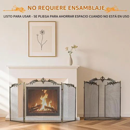 Vista 4 de WICHEMI Pantalla de Chimenea de 3 Paneles Plegable Pantallas de Chimenea 50.4 x 32.3 Pulgadas Metal Protectores de Chimenea Cubierta de Malla Prueba