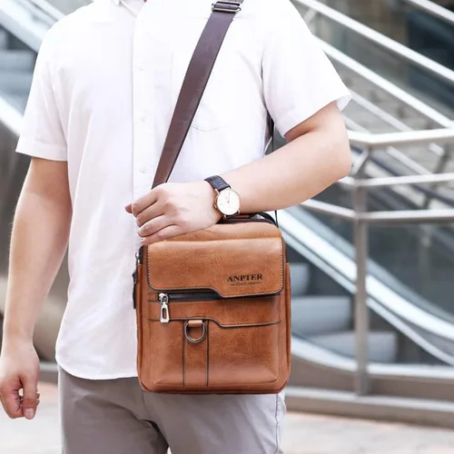 Vista 3 de Bolso bandolera para hombre, bolso cruzado pequeño vintage de piel sintética