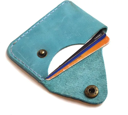 Vista 11 de Bolsillo frontal ultradelgado de cuero hecho a mano cartera simple delgada para tarjetas tarjetero cartera para tarjetas de presentación para Marrón