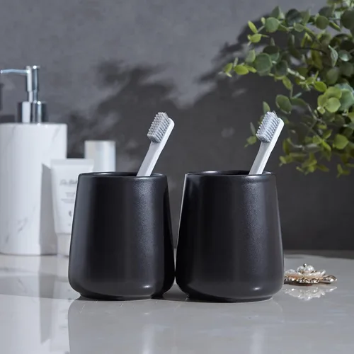 Vista 5 de Soporte Negro para Cepillos de Dientes para Baño - Soportes de Cerámica para Cepillos de Dientes, Soporte para Pasta de Dientes, Vaso Reutilizable