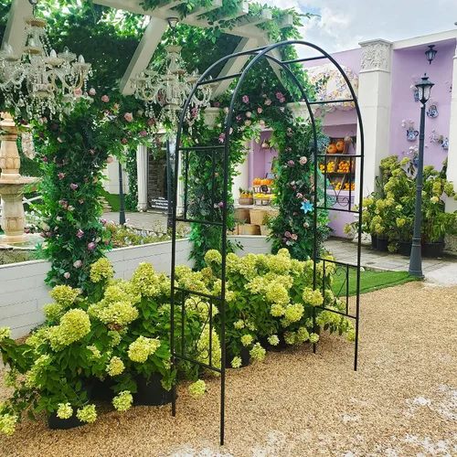 Vista 6 de Pérgola de hierro práctico, arco de árbol de jardín, arco de enrejado de metal para plantas trepadoras, vides de uva de rosas, decoración de pérgola