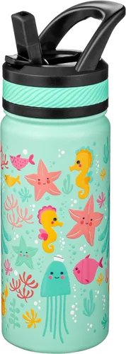 Vista 35 de Fanhaw Botella de Agua Aislada para Niños de 18 Oz con Tapa de Pajita – Acero Inoxidable de Doble Pared al Vacío, A Prueba de Fugas, Botellas