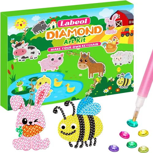 Vista 15 de Labeol Artes y manualidades para niños de 8 a 12 años – Crea tus propios llaveros GEM, arte de diamantes 5D por números, kits de arte GEM para niños