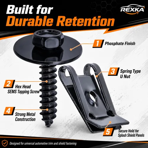 Vista 5 de Rexka Juego de 10 juegos M4.2 Universal Fender Liner Engine Splash Shield Hex Head Tornillo y Tuerca U Kit para GM Chevy Ford Buick Jeep Chrysler