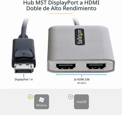 Vista 3 de StarTech DP a Dual HDMI MST HUB – Dual HDMI 4K 60Hz – Adaptador