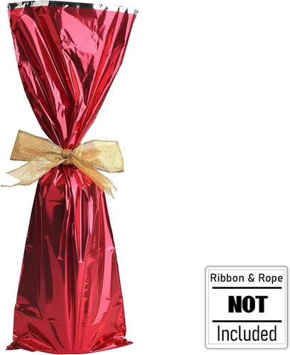 Vista 3 de MT Products Bolsas de regalo metálicas de Mylar color vino plata/rojo para botellas, ideal para un tirador de vino (25 piezas)