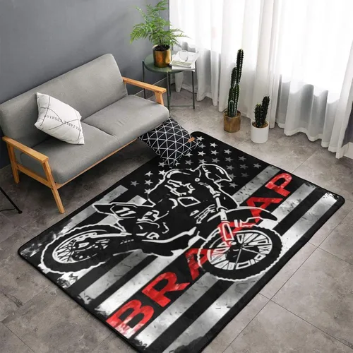 Vista 3 de Alfombra antideslizante de motocross con bandera estadounidense, 60 x 39 pulgadas, ultra suave, esponjosa, alfombra grande para dormitorio, sala