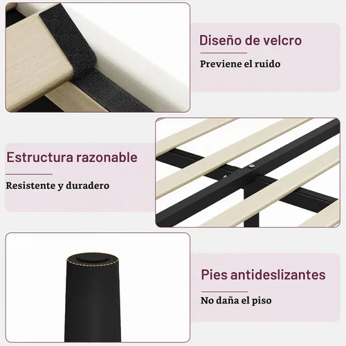 Vista 6 de IOILORI Base de cama de tamaño matrimonial con cabecera tapizada, listones de madera resistentes, no requiere somier, silencioso, fácil montaje Beige