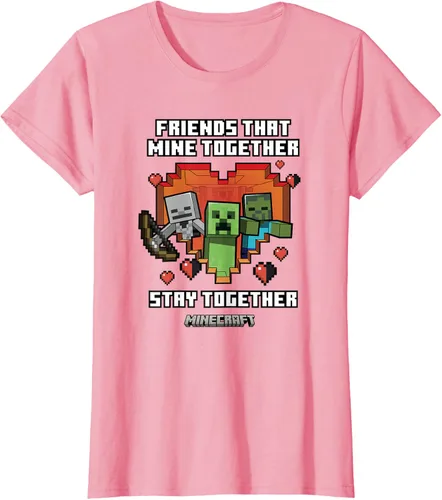 Vista 10 de Minecraft Camiseta de San Valentín Friends That Mine Together Mobs, Negro