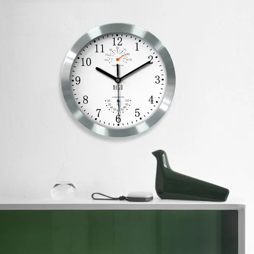 Vista 36 de HITO Reloj de pared silencioso de 10 pulgadas, funciona con pilas, sin tictac, cubierta de vidrio, marco de aluminio plateado, para decoración