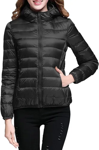 Vista 3 de Chaqueta acolchada ligera para mujer, abrigo de plumón corto con cremallera y capucha para invierno 2023