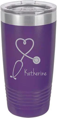 Vista 8 de Estetoscopio Enfermera Personalizable Añade Tu Texto Personalizado Vaso Aislado 20 Oz Taza De Café De Viaje Personalizable (Negro)