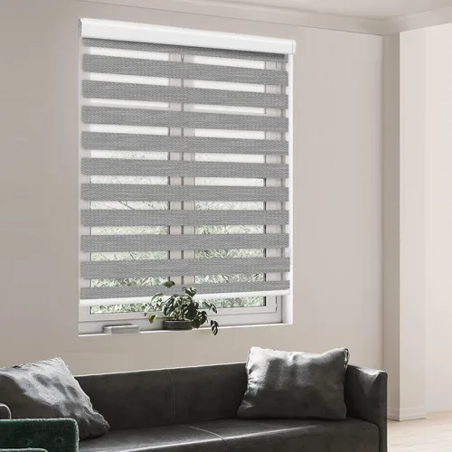 Vista 15 de Persianas enrollables con filtro de luz motorizadas de cebra/roller – Serie RAVENWOOD-B502, persianas inteligentes para ventanas con control remoto