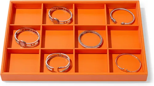 Vista 26 de Bandeja de exhibición plana de la joyería del cuero de la PU para el Naranja