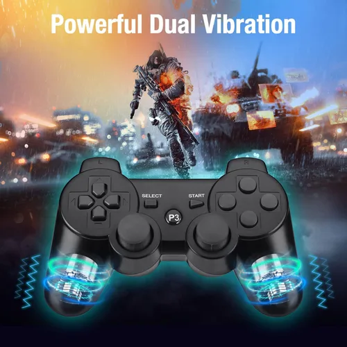 Vista 2 de TESSGO PS3 Controller 2 Pack Compatible with PS-3, Rechargeable Game Wireless Controller with Upgraded Joystick for PlayStation 3