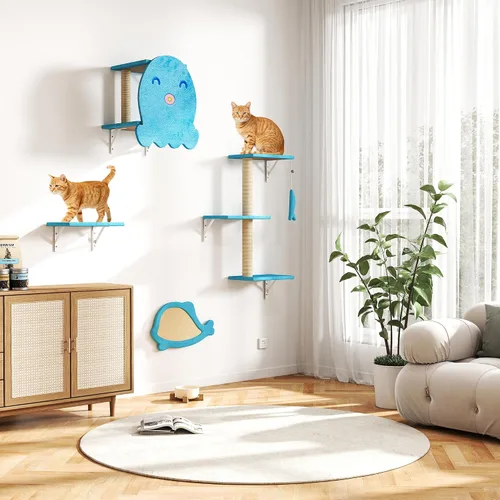 Vista 10 de COZIWOW Muebles para gatos montados en la pared, estantes y perchas de pared para gatos, estantes flotantes para gatos para pared, juego de 5 (beige)