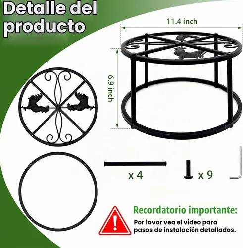 Vista 2 de 4 piezas de soporte para comedero y regadera de pollo, soporte de metal con 4 patas y base redonda, soporte resistente para cubos y barriles