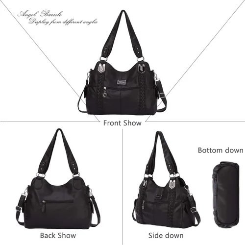Vista 50 de Angel Barcelo - Bolsa de hombro amplia para mujer, diseño Hobo, cuero lavado