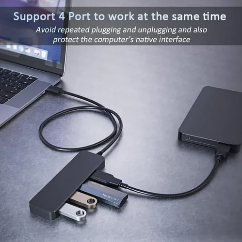 Vista 8 de Hub USB, divisor USB, extensor USB de 4 puertos, adaptador USB multipuerto, concentrador USB 3.0, concentrador USB de 4 puertos USB Splitter USB