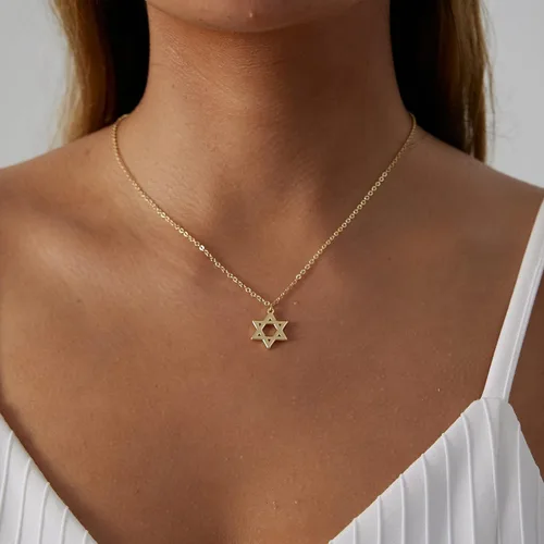 Vista 2 de LEXODY Collar de oro para mujer, collar de luna y estrella, delicado collar con colgante de estrella de David, collar de luna creciente de oro de 14
