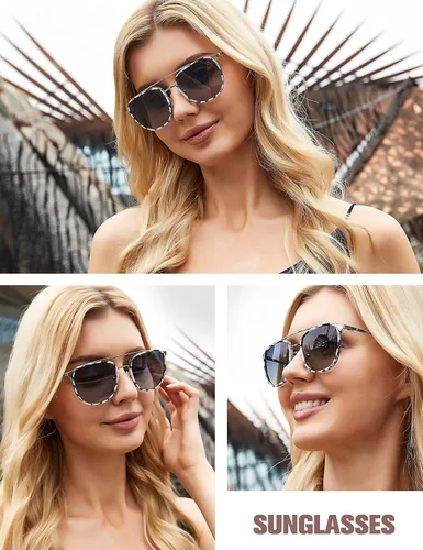 Vista 6 de BIRCEN Gafas de sol de aviador polarizadas para mujer, protección UV, gafas de sol cuadradas de moda con estilo retro BC2002