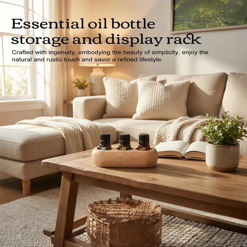 Vista 6 de RoseFlower Soporte organizador de madera para exhibición de aceites esenciales – 3 ranuras de madera de roble rojo – Capacidad para hasta 3 botellas